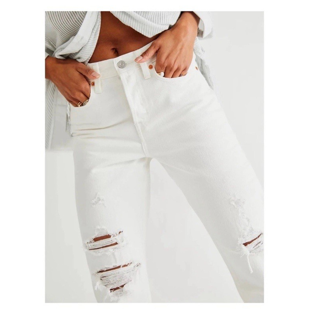 Levi's Premium Wedgie Jeans Straight Distressed Cropped Y2K Denim White Size 26